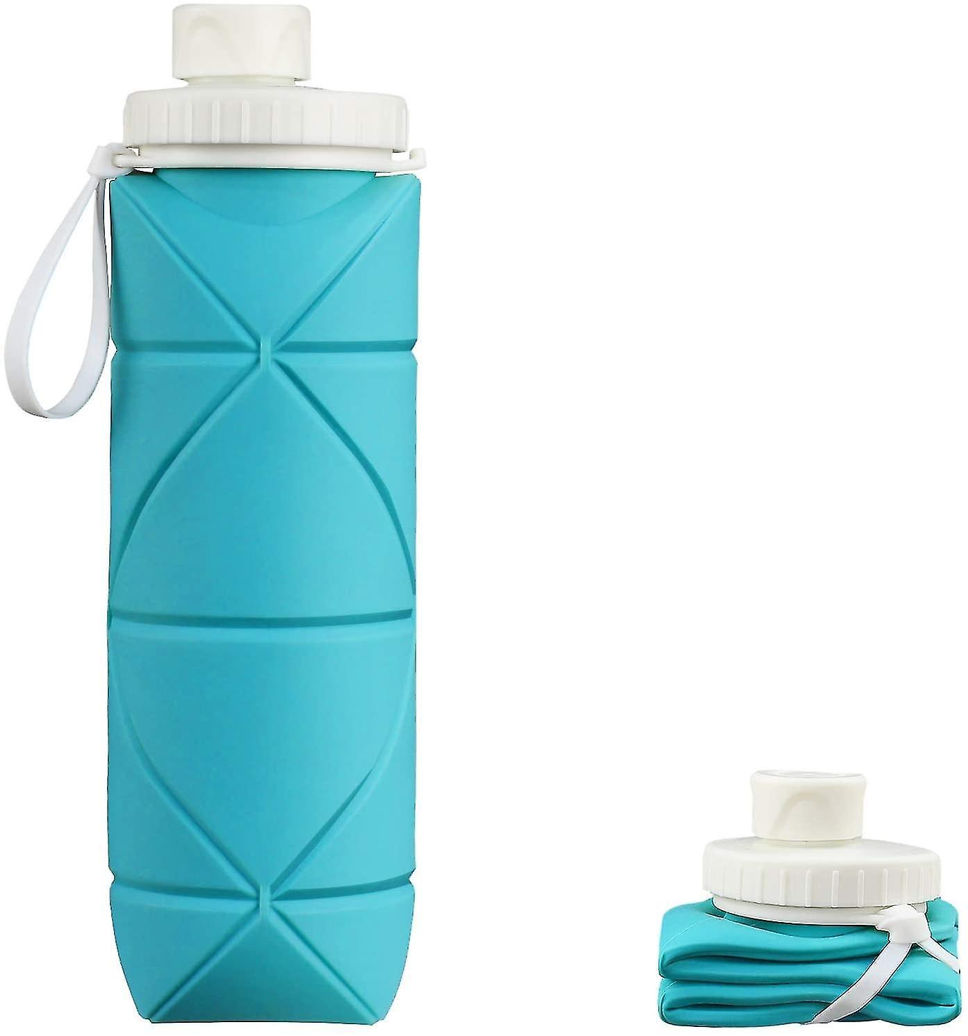 Collapsible Water Bottle Leak-proof Heat-resistant Travel Bottles 600ml (cyan-blue)