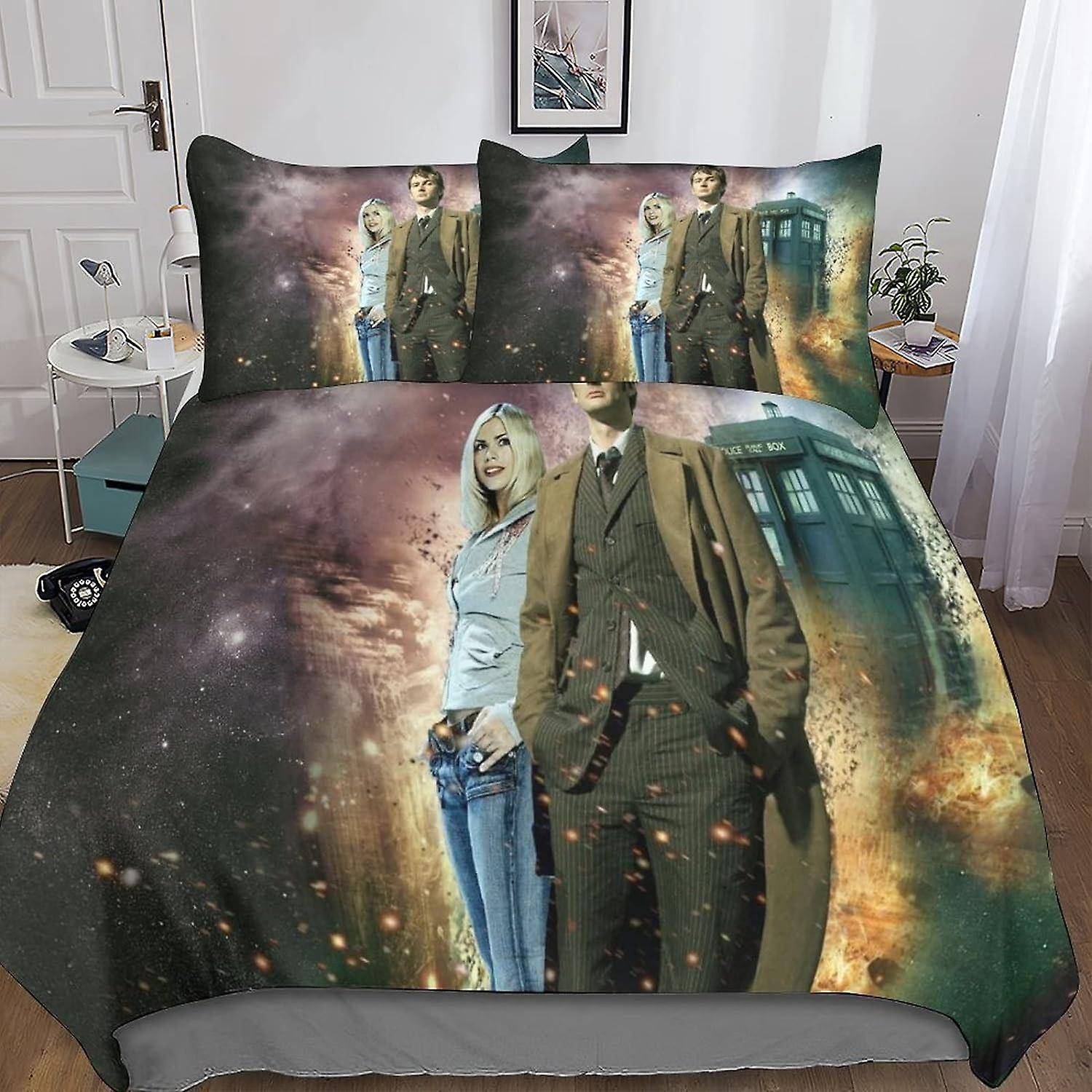 Doctor Who Täcke Set med dold dragkedja - Lyxigt mikrofiberfilmsängkläder med 3D-tryck, komplett 3-delat set för pojkar och flickor