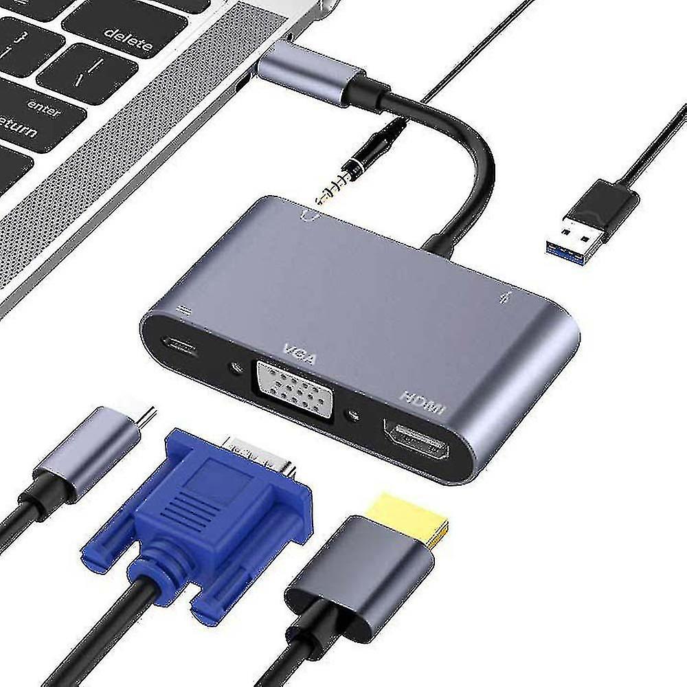 New 2023 Usb C To 4k Hdmi Vga Usb 3.0 Audio Multiport Adapter Converter Device For Laptop
