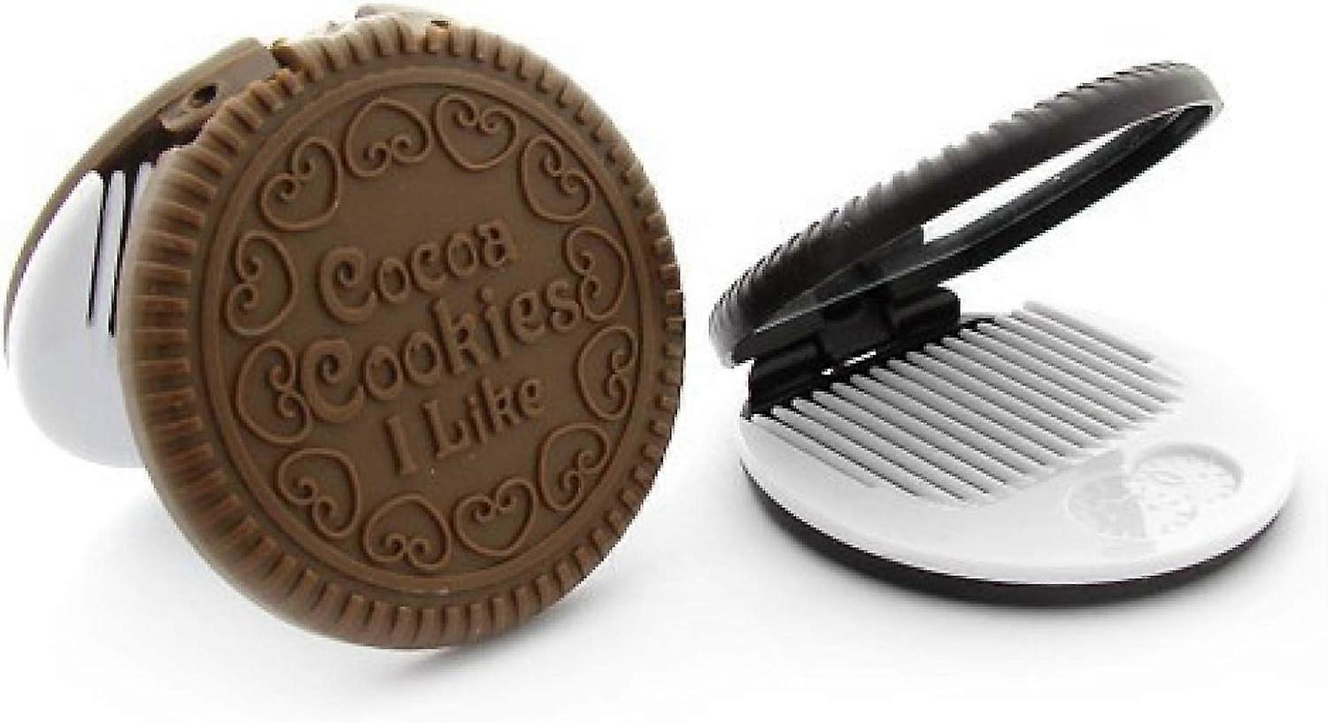 Portable cute chocolate biscuit makeup mirror comb sandwich makeup mirror portable mirror comb portable mirror comb (coffee)
