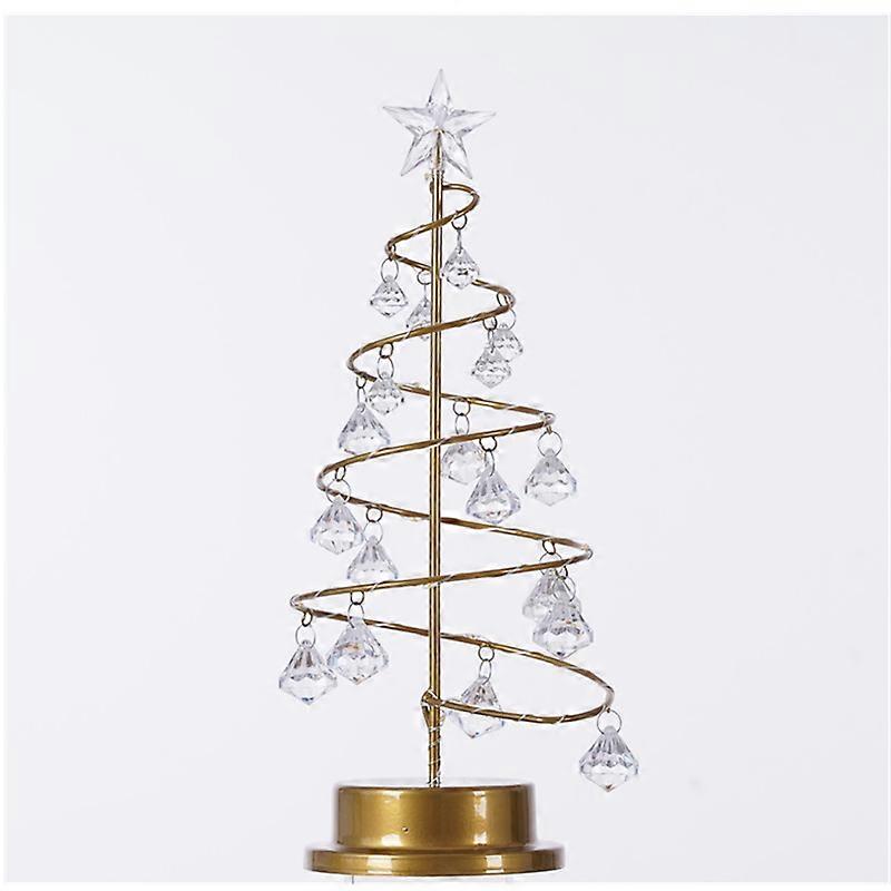 Tabletop Metal Christmas Tree Lamp Spiral Wrought Iron Ornament Display Stand with Crystal Balls , Silver