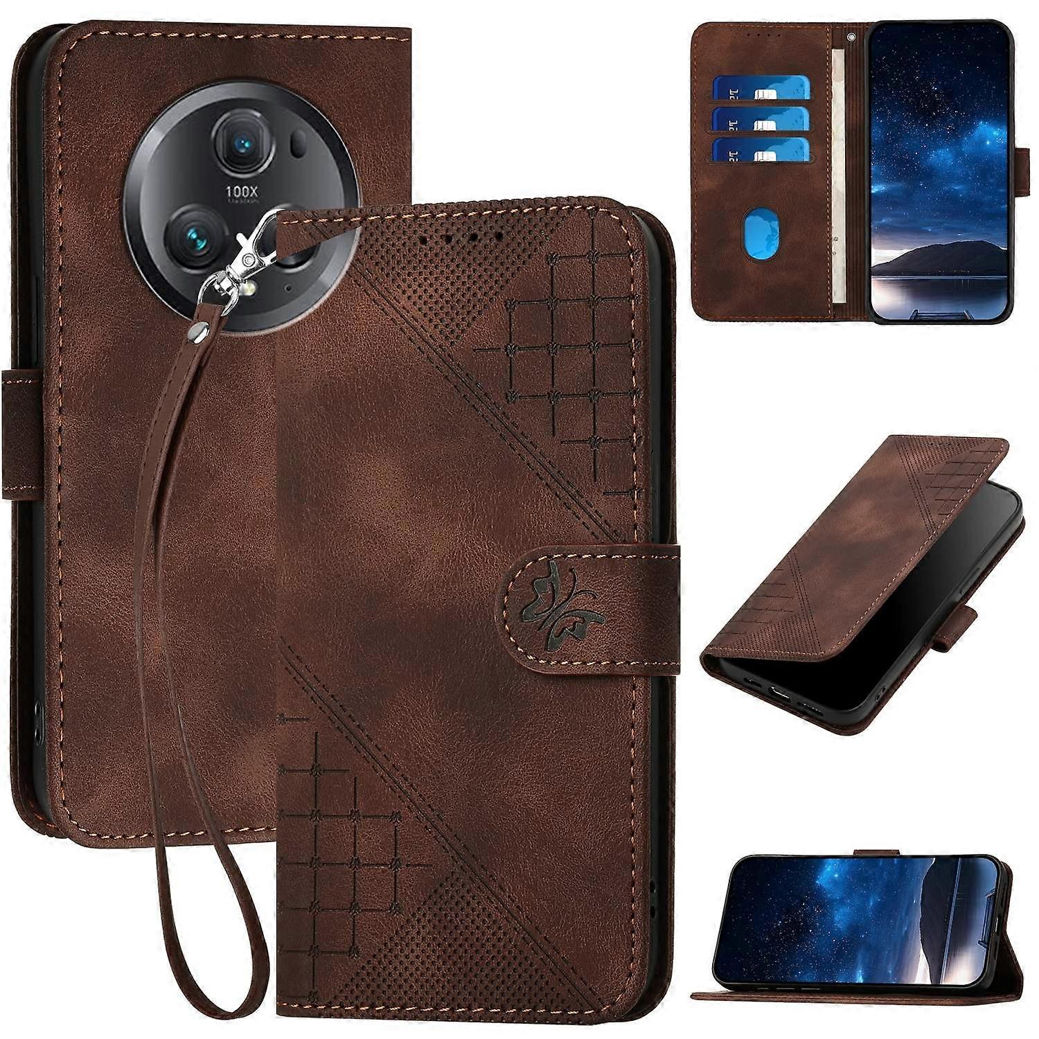 Grid Butterfly PU Case For Honor Magic5 Pro