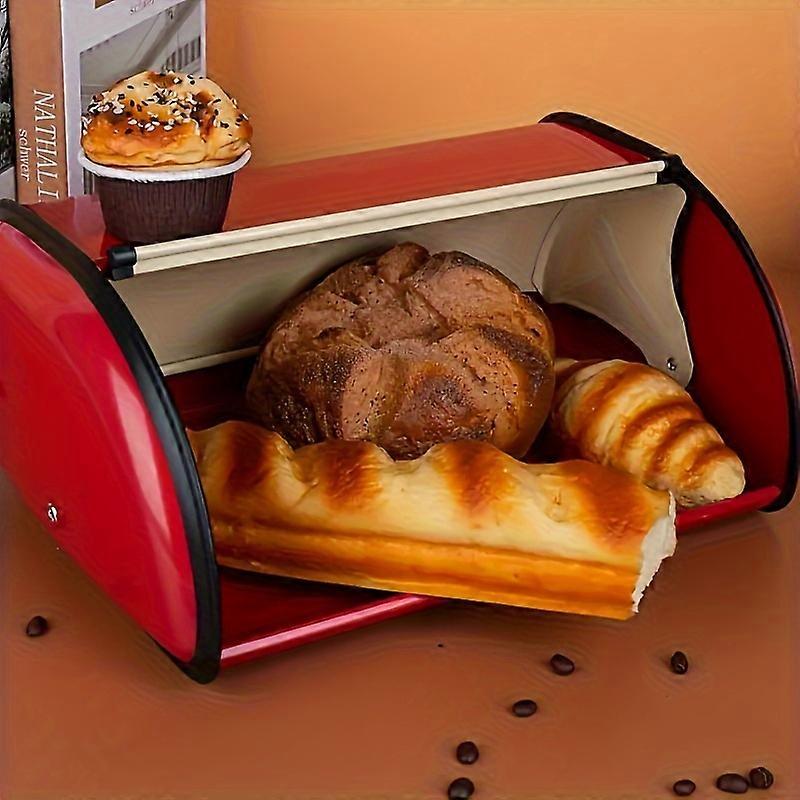 "Space-Saving" Vintage-Inspired Metal Bread Box With Viewing Window - Pink/Red, Perfect For Kitchen Organization & Home Decor