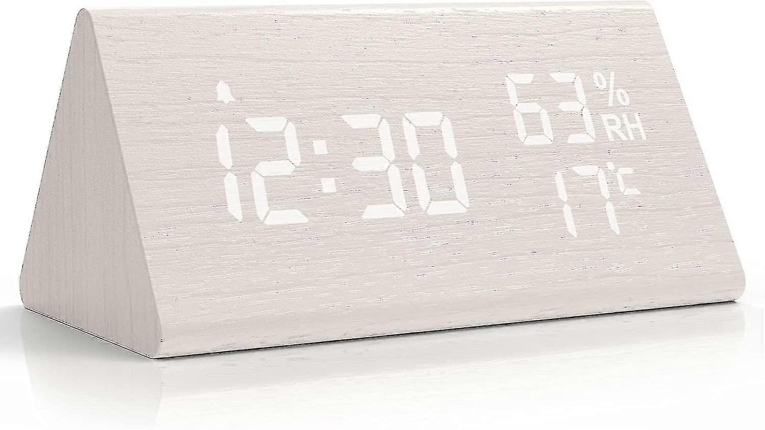 Dww-wooden Digital Alarm Clock, orologio digitale con snooze / data / temperatura e umidità - Bianco