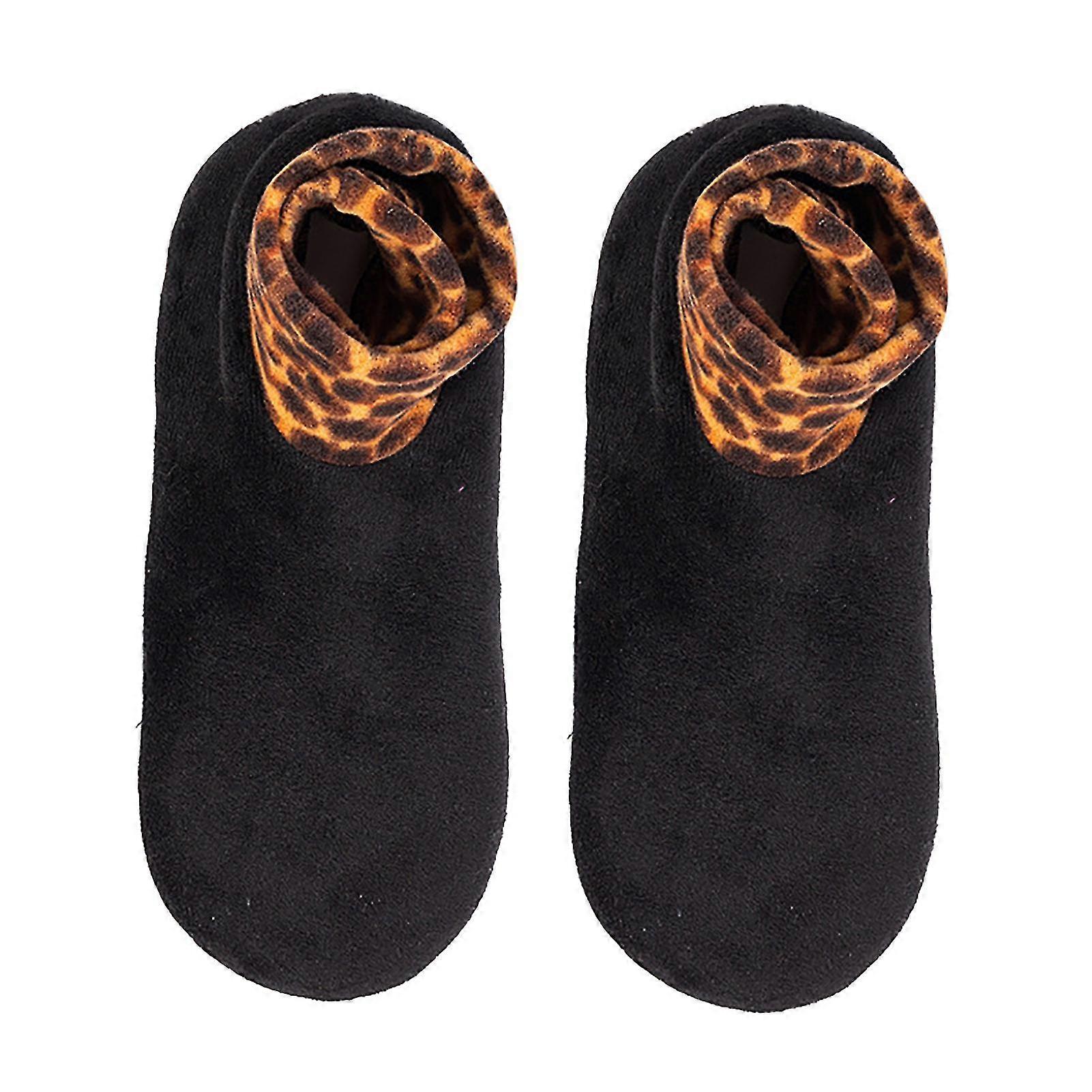 Double Layer Women's Plush Lining Thick Bottom Slippers Leopard Print Patchwork Ground Socks