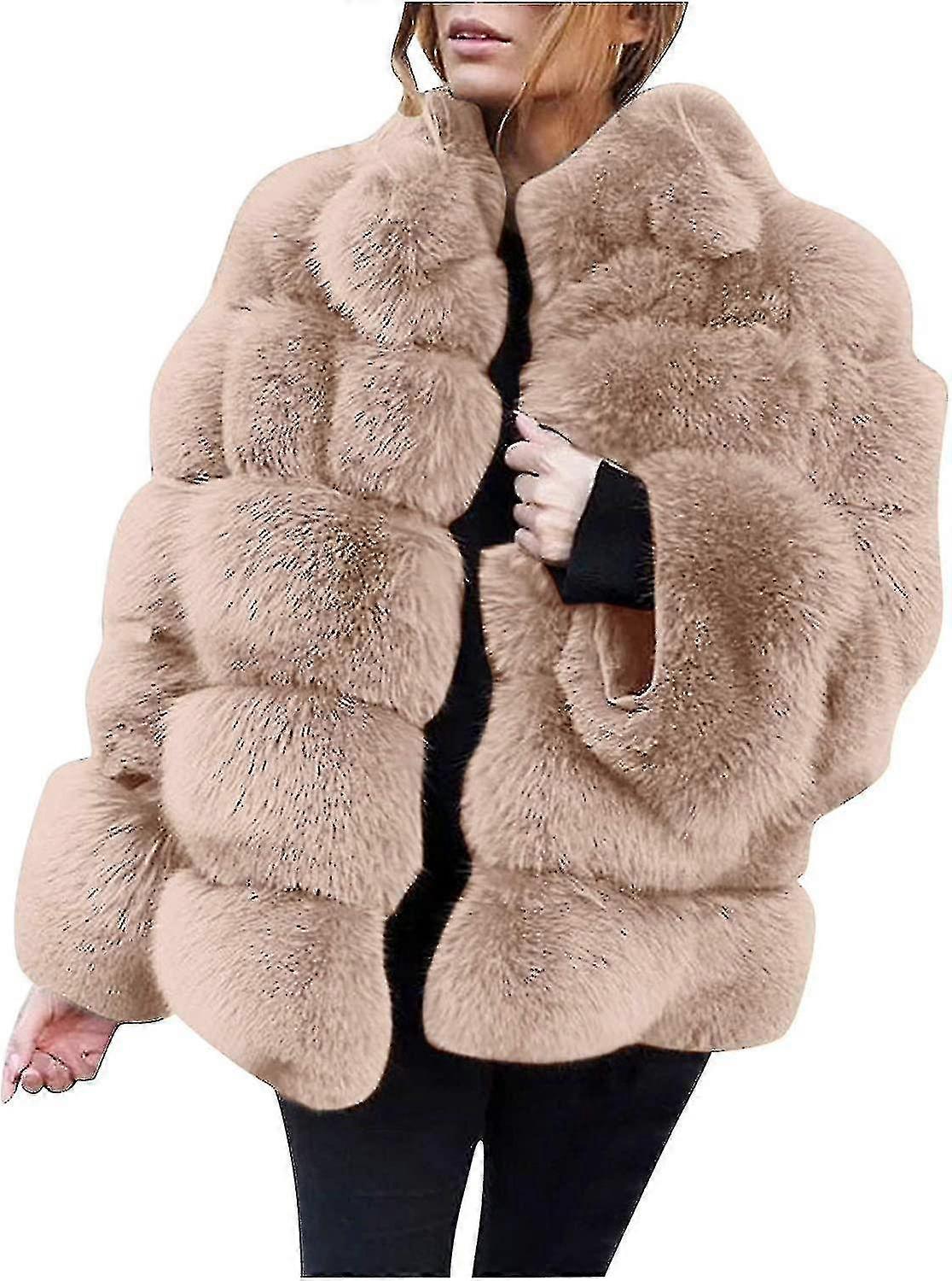 Faux Fur frakker til kvinder Tykke Plys Shaggy Jakker Elegant Cardigan Sweater Vinter Varm Overfrakke Mode Bubble Jacket