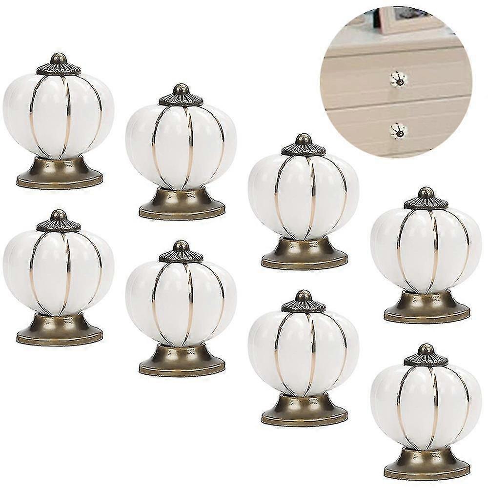 8pcs Round Ceramic Pumpkin Cabinet and Furniture Knob Pulls Chrome Base Drawer Handles Door Hardware
