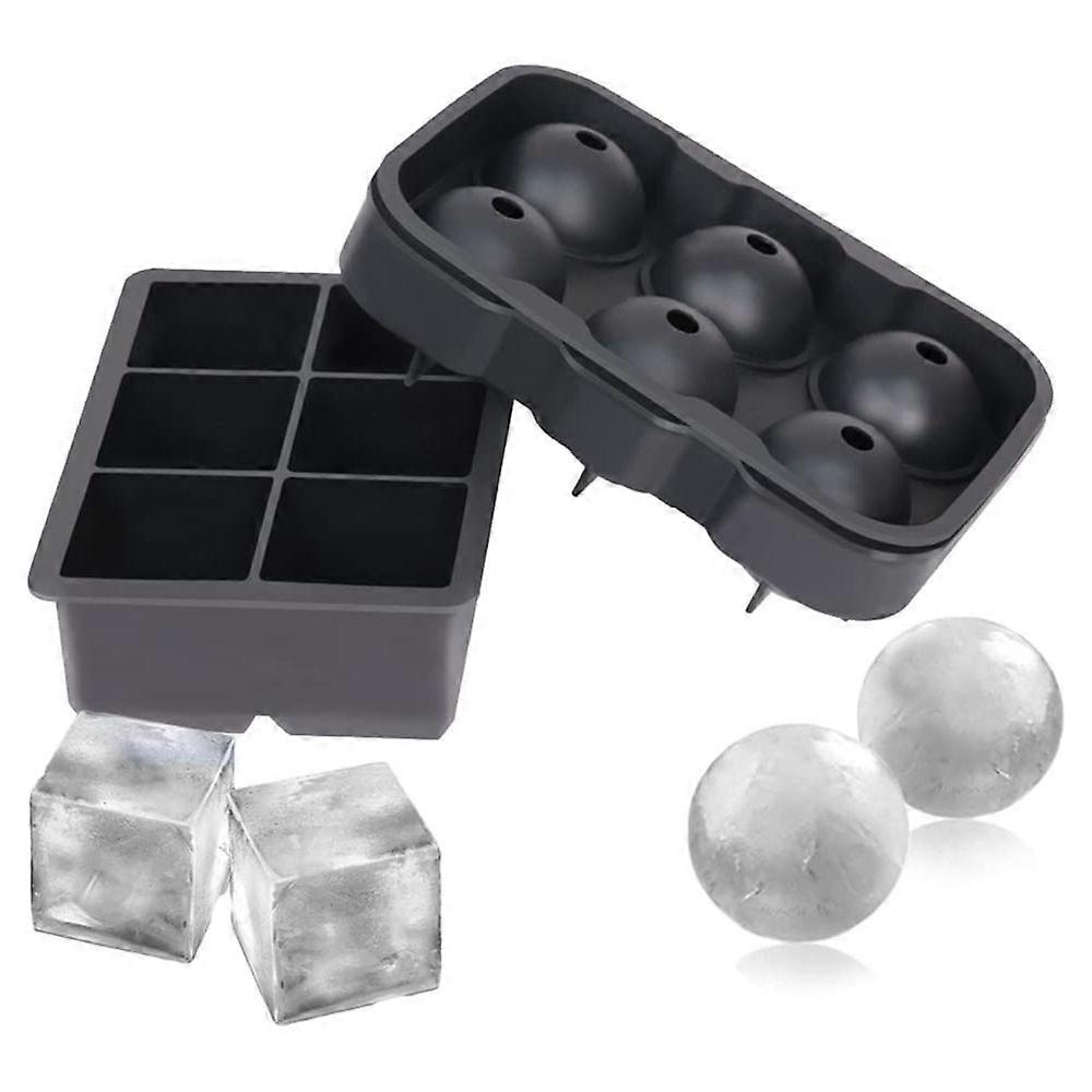 Silicone Ice Cube Trays (Set of 2), Sphere Ice Ball Maker with Lid & Large Square Moulds