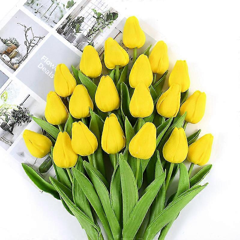 20pcs Pu Foam Tulip Fake Flower Bouquet For Wedding Decoration Diy Home Artificial Flower Decor Simulation Tulip
