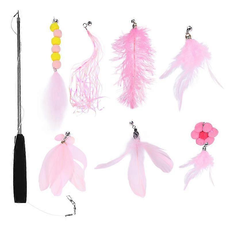 Interactive Pet Cat Toy Telescopic Fishing Rod With 7pcs Replacement Feather Toy