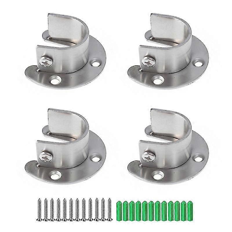 28pcs Stainless Steel Thicken U Shaped Bracket Wardrobe Hanging Rail Rod End Bracket Support Closet Pole Sockets Silver (4pcs 32mm Flange Sockets And