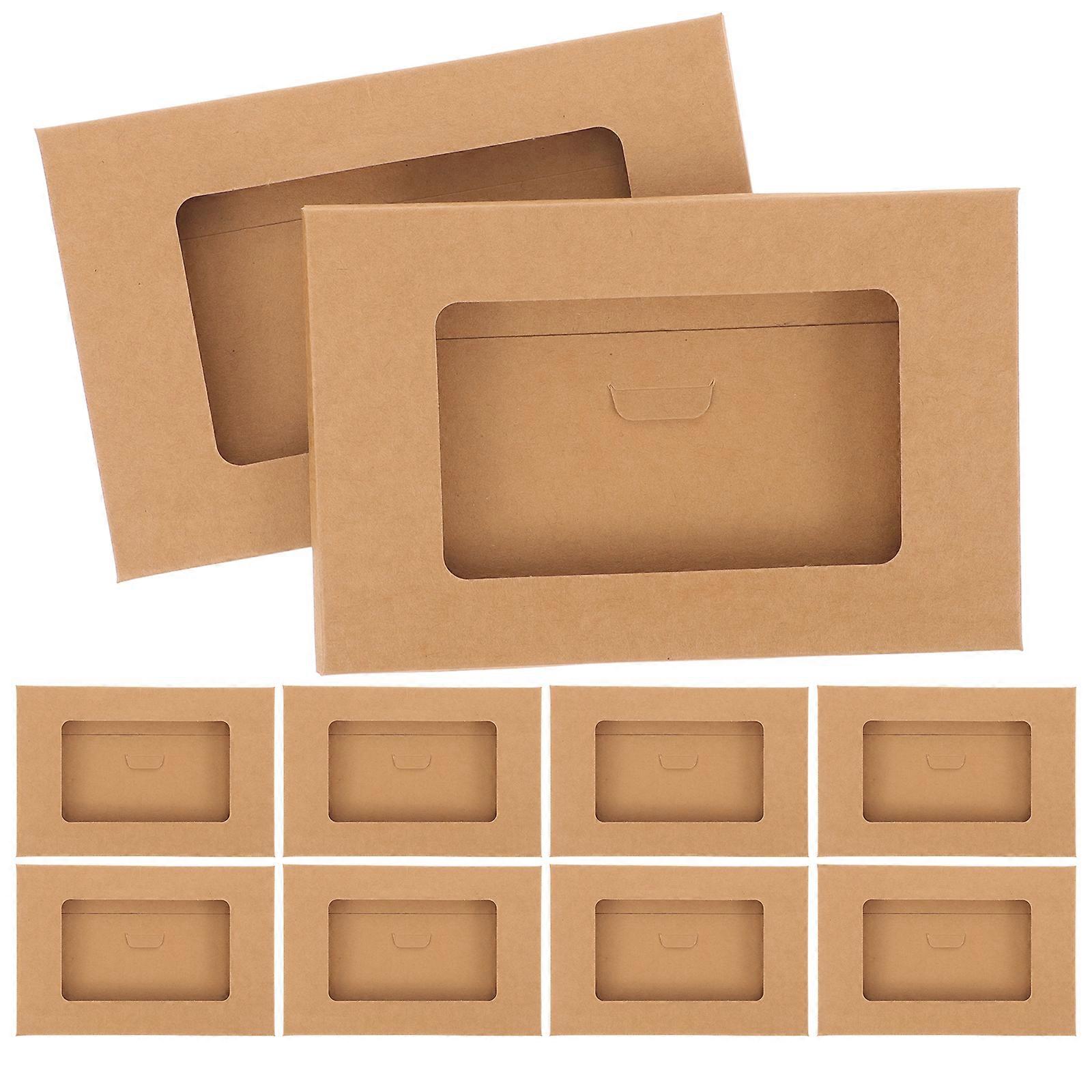 10pcs Envelop Storage Boxes Kraft Paper Postcard Boxes Open Window Postcard Boxes