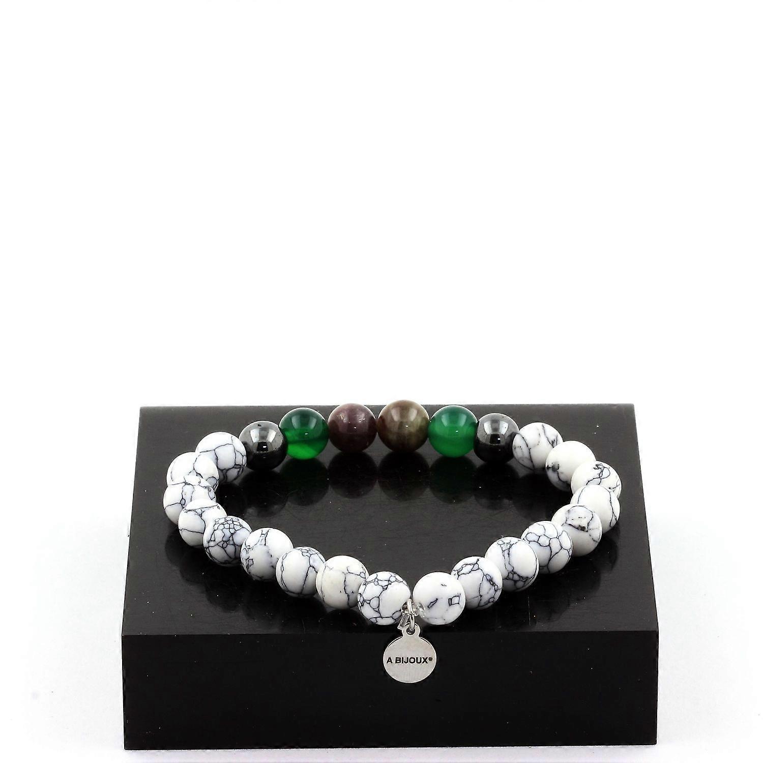 Mogok Ruby Beaded Bracelet, Burma, Myanmar + Green Agate + Hematite + Howlite 8 mm