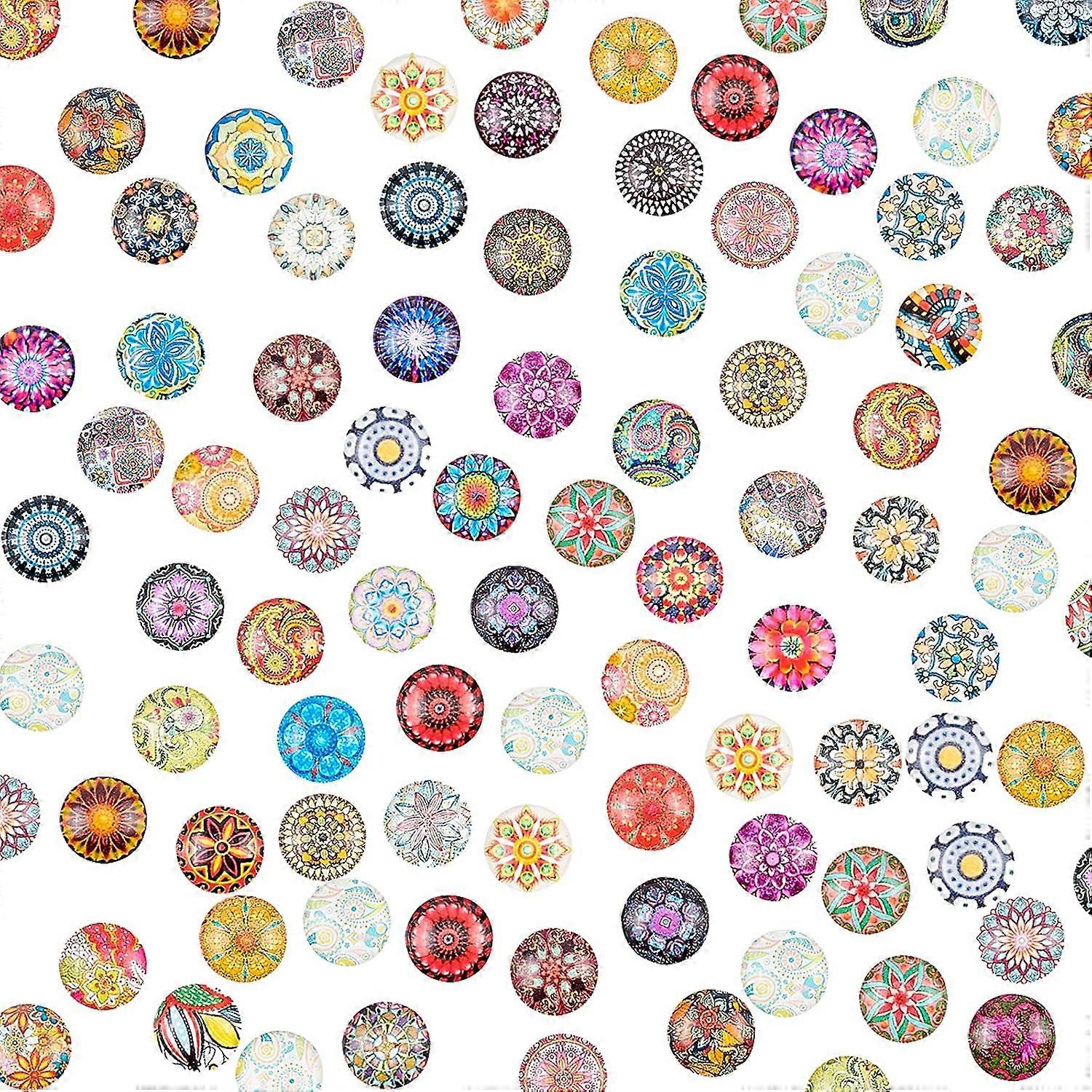 140pcs 70 Style Self-Adhesive Glass Cabochons 12mm Mosaic Printed Glass Half Round Gems Cabochons for 12mm Photo Dome Pendant Trays Blanks