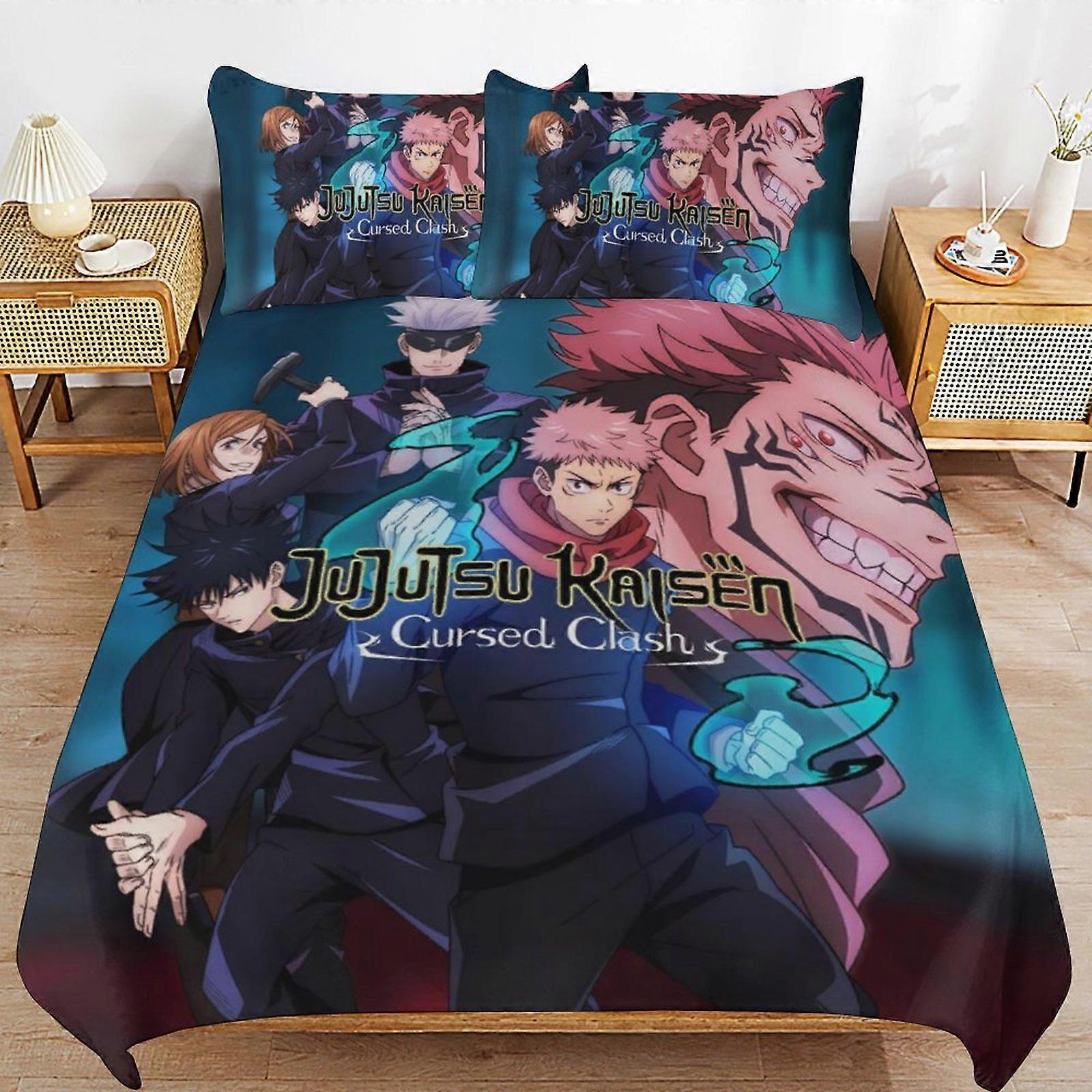 Jujutsu Kaisen vuodevaatteet pussilakana mukava ja kevyt sarjakuva vuodevaatteet 3-osainen sänkysetti twin (1 pussilakana ja 2 tyynyliina) HN341