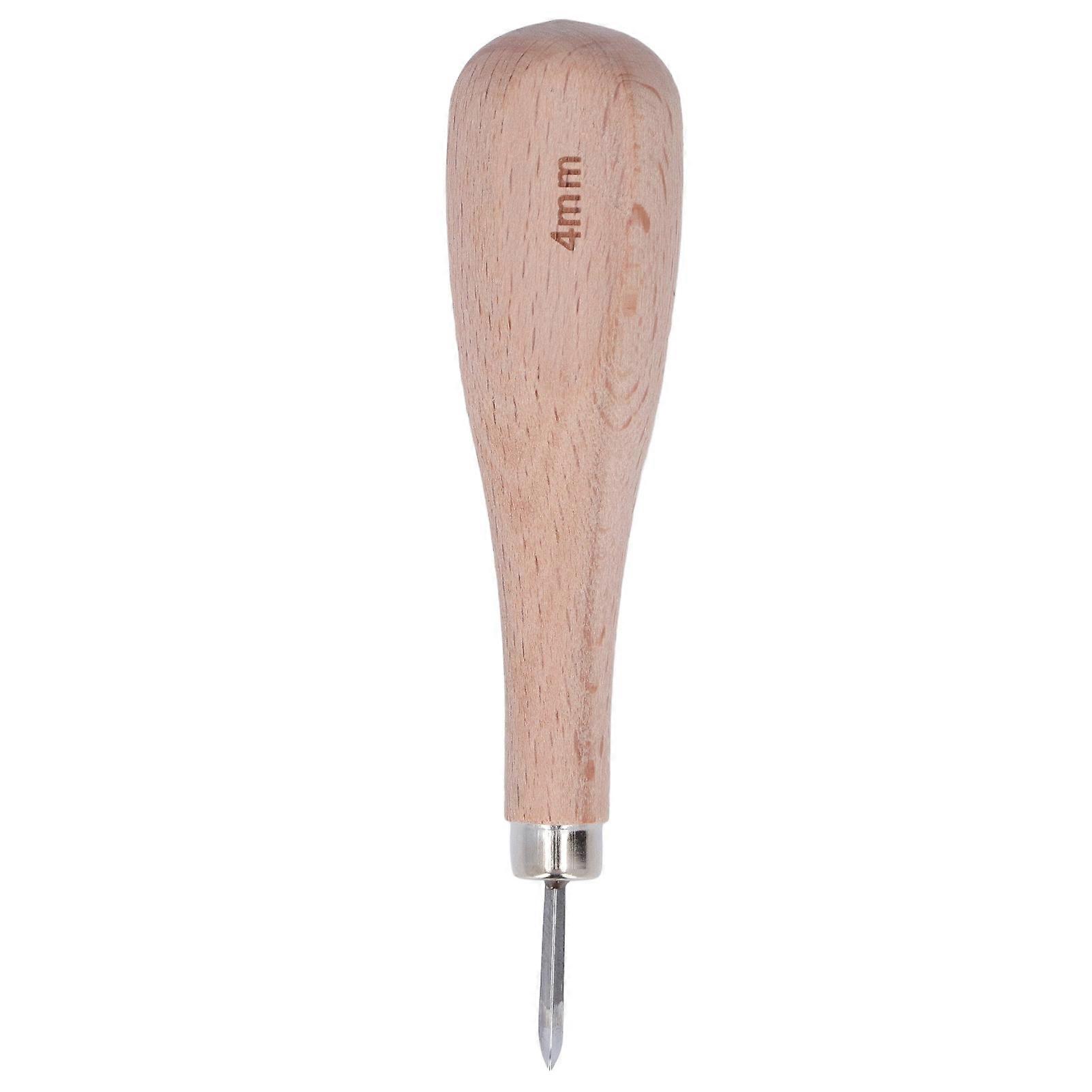 Leather Awl Professional 4mm Beech Wood Handle High Hardness Rhombus Leather Awl Drill Leather Craft DIY Tool