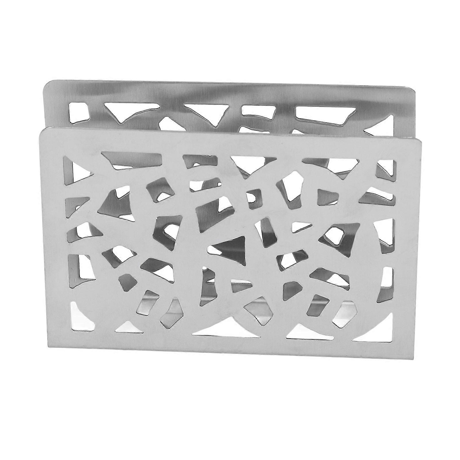 Napkin Holder Hollow Out Pattern Multifunction Vertical Napkin Holder Glossy Edge Metal Napkin Holder for Countertop Silver