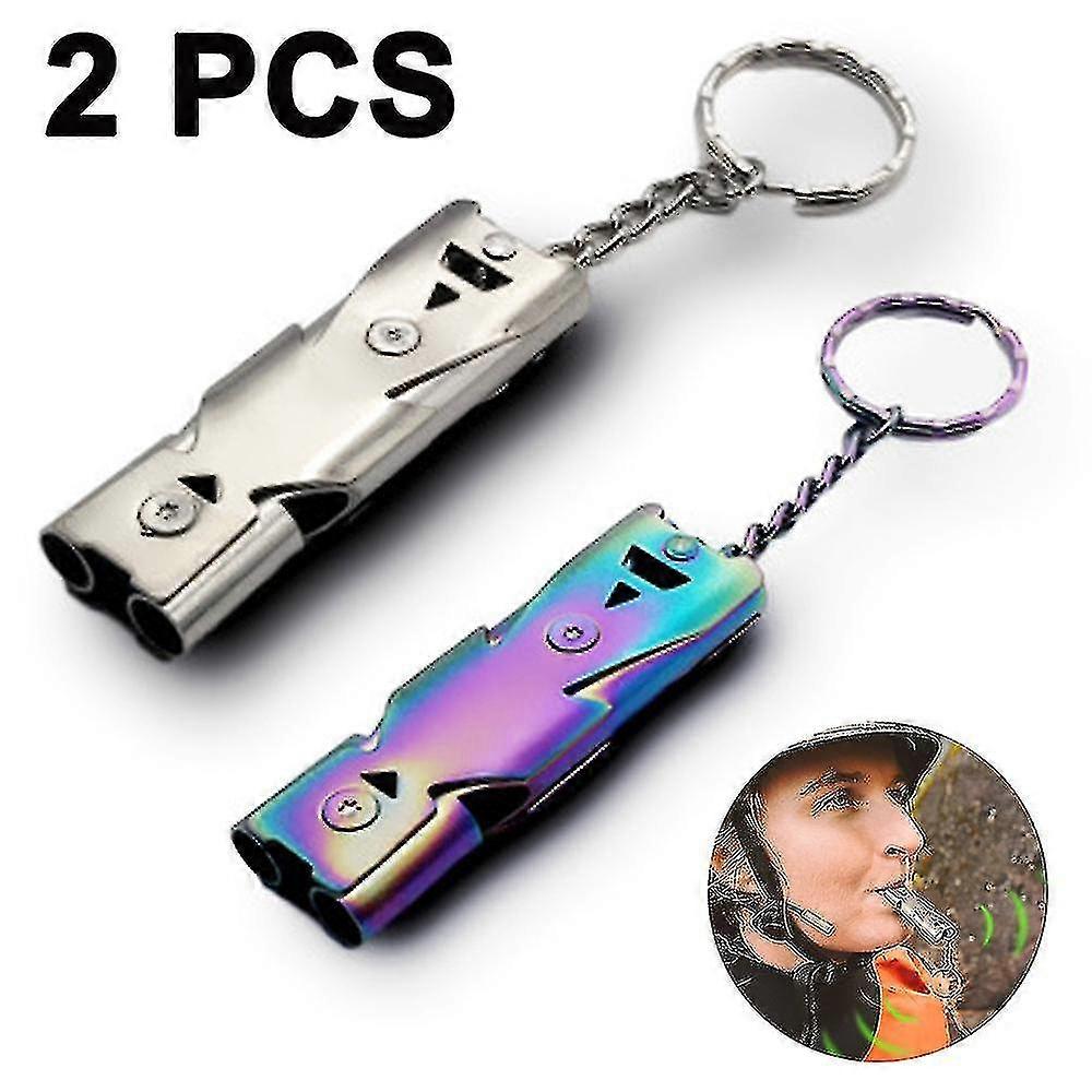 Signal Whistle Outdoor Double Tubes Emergency Survival Whistle Key Chain High Decibel Life Saving Whistle For Camping Hiking Sports