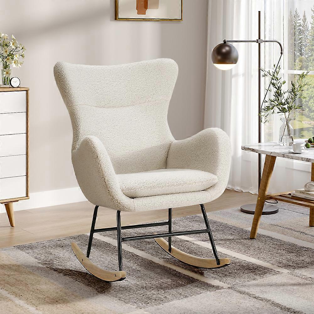 Comfy Sherpa Upholstered Rocking Accent Chair with High Backrest and Armrests