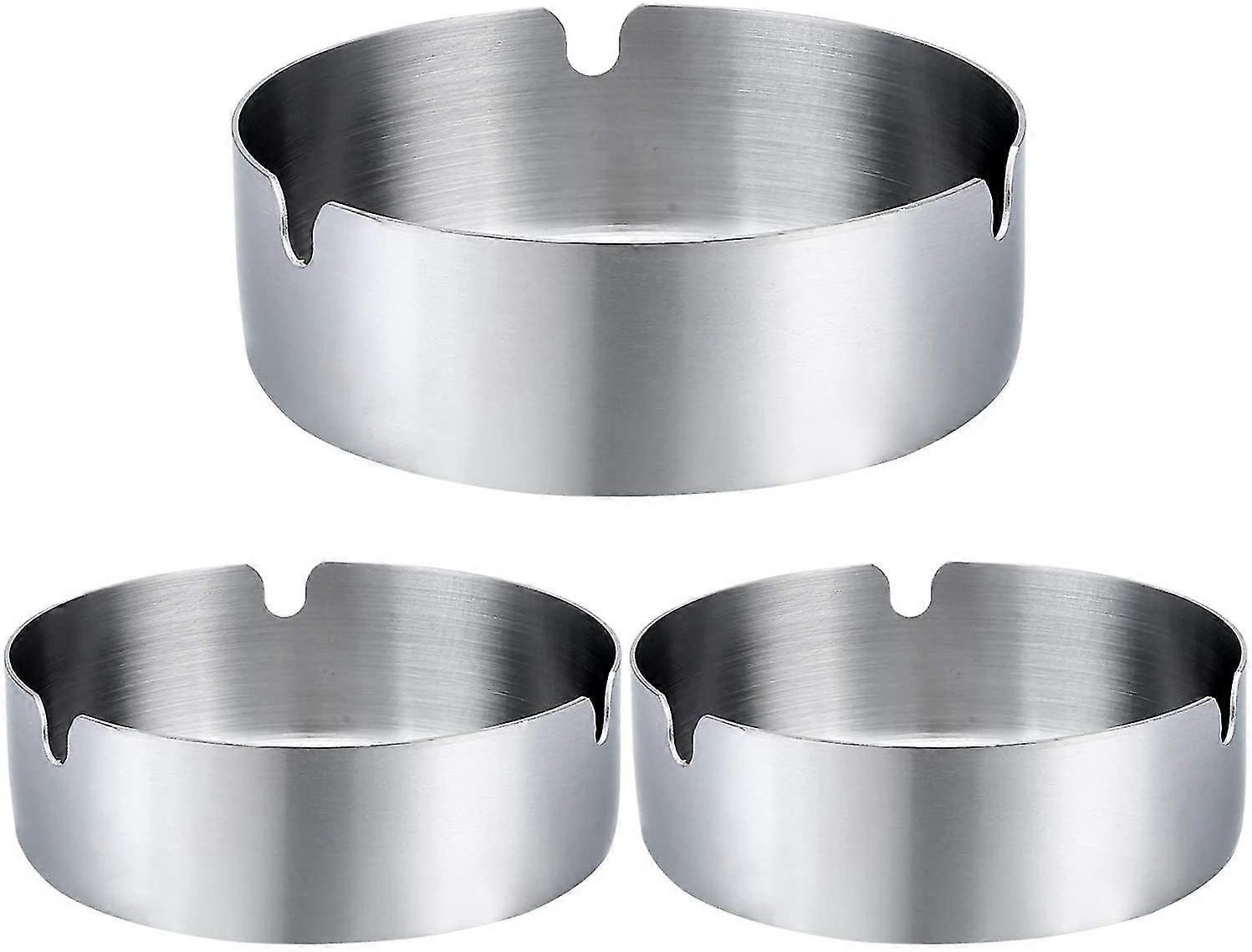 Pack Of 3 Cigar Ashtray Tabletop Round Stainless Steel Ash Tray Suitable For Cigarette Ash Holder