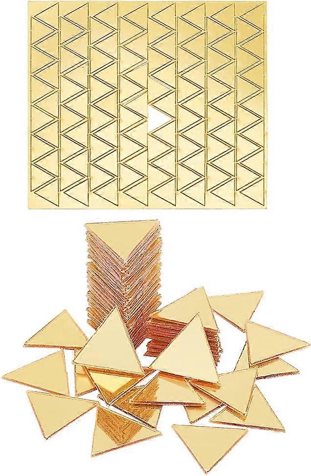 100pcs Golden Mirrors for Crafts Triangle Self Adhesive Mirror Tiles 0.6x0.8 Inch Acrylic Craft Mirror Stickers Small Mirror Circles for Framing Craft