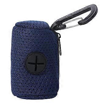Dog Poop Bag Holder Mesh Fabric Attachment Doggy Bag Holder with Zipper Pet Waste Bag Dispenser Hangable Dog Poop Holder, Navy blue