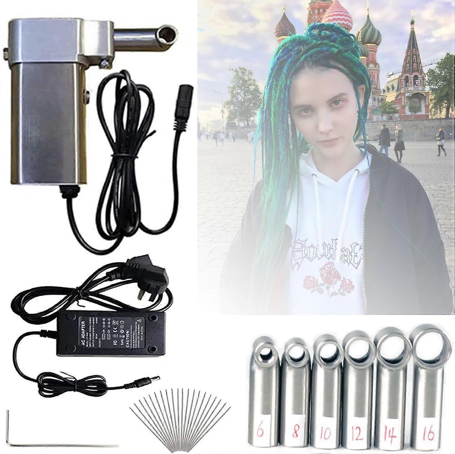 Portable Automatic Dreadlock, Dreadlocks Machine Kit -6 Replacement Head (6-16mm) + Crochet Tool, For Faster Speed Dreadlock