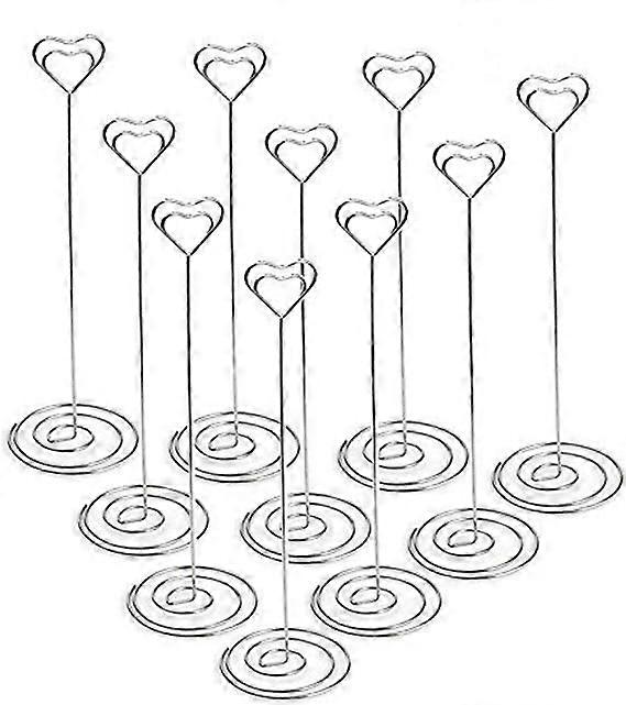 10pcs 8.6" Tall Place Card Holders Table Number Stand Table Card Holder Table Picture Holder Wire Photo Holder with Heart Shape Menu Memo Clips,Silve