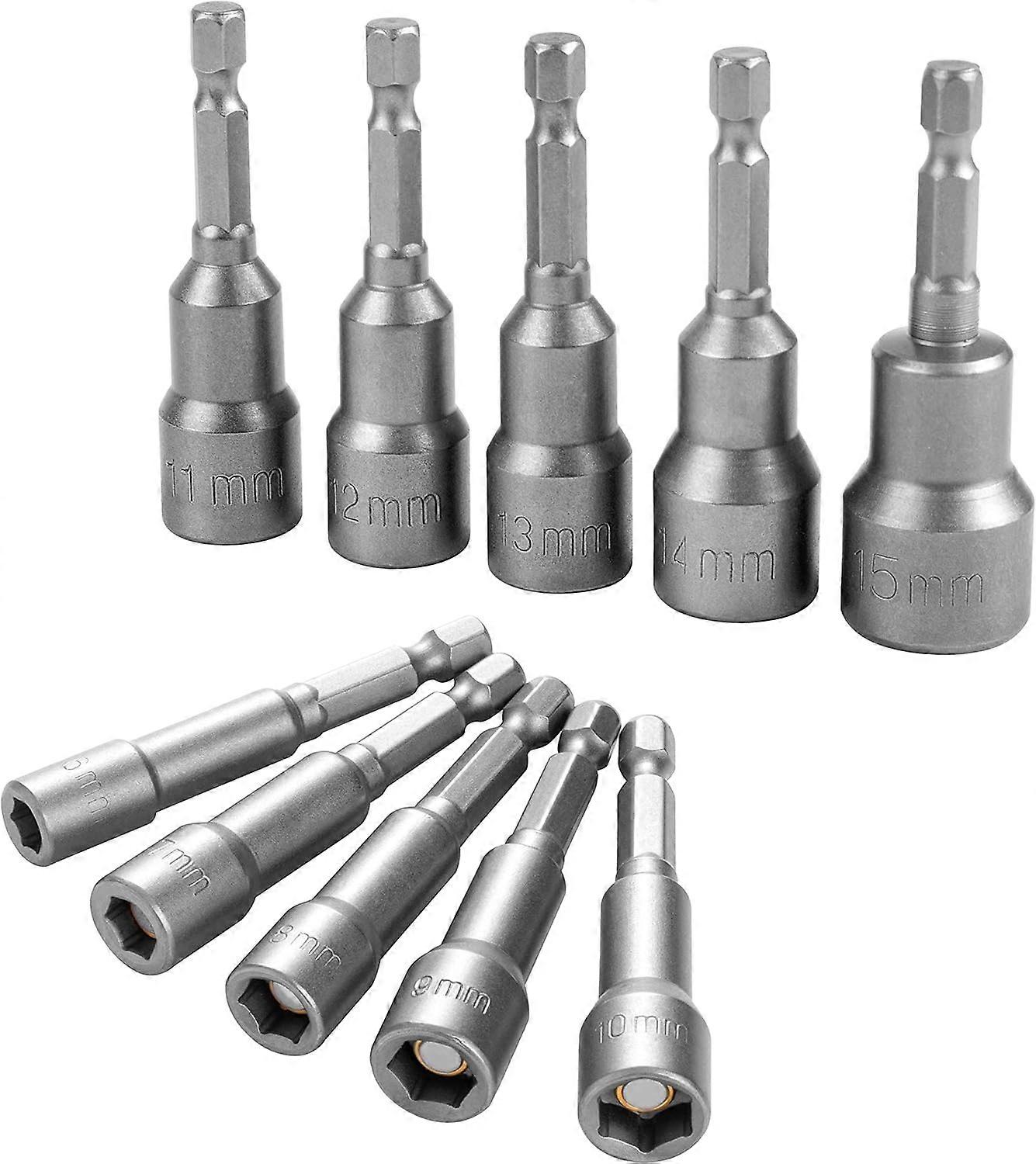 10 Pieces Magnetic Hex Socket Bit, 6-15mm Impact Driver Bit for Hand Drill