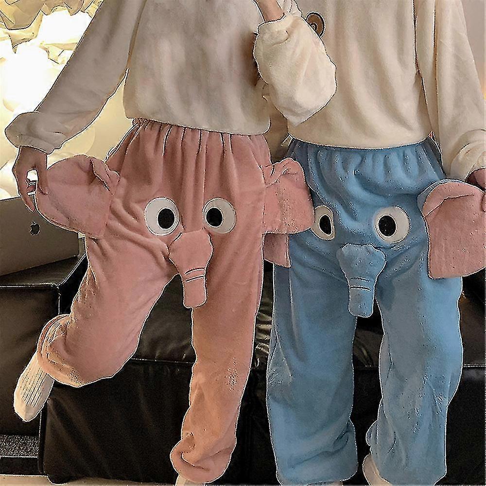 Komik Fil 3d Flanel Pijama Pantolon Erkek Kadın Çift Karikatür Hayvan Kış Sıcak Rahat Yumuşak Pantolon Pjs Pijama