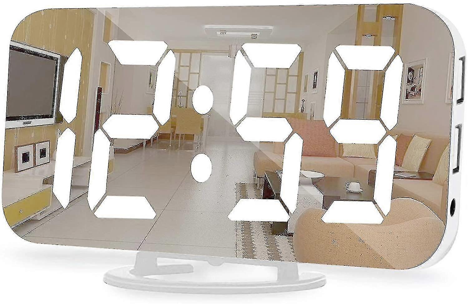 Digital Alarm Clock With 6.5 Inches Large Mirrored Led Display, Usb Charger Port, Brightness Adjustable, Snooze Function