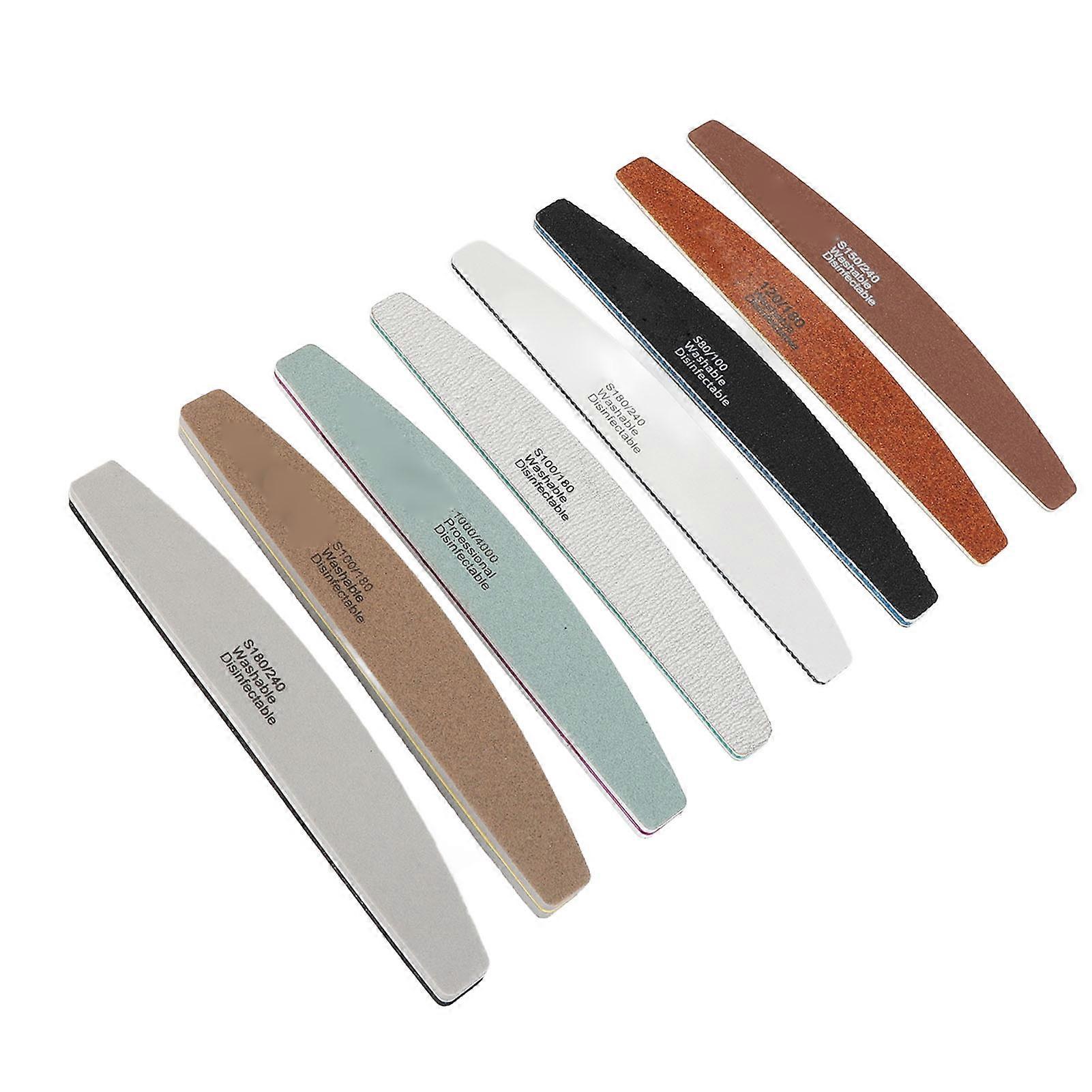 8pcs Half Moon Nail File Different Fineness Grinding Shaping Professional Nail Polishing File Manicure Tool