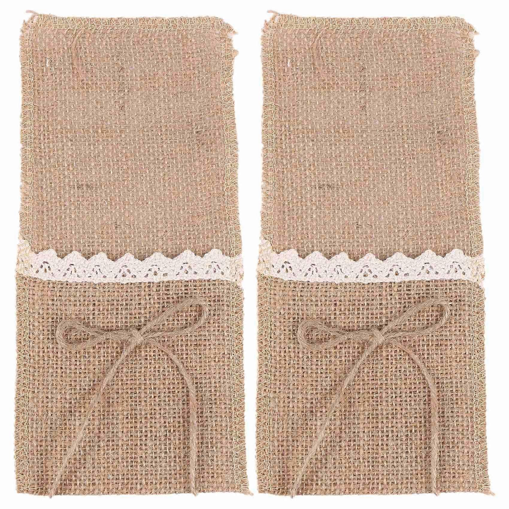 40PCS Country Wedding Table Silverware Holder Natural Burlap Cutlery Pockets Fork Pockets Rustic We