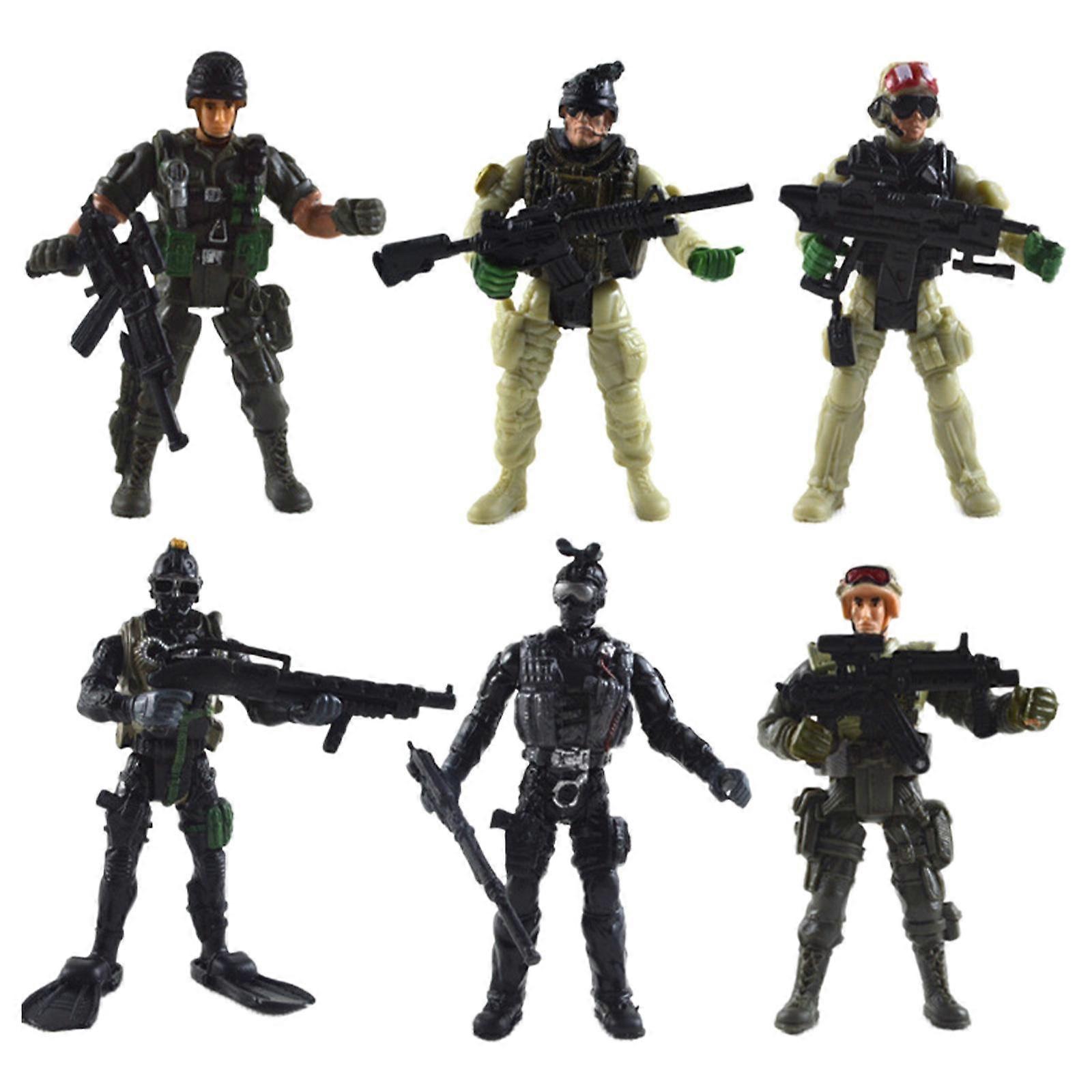 6Pcs Action Figures Layout Special Forces Army Men Figurines for DIY Scenery