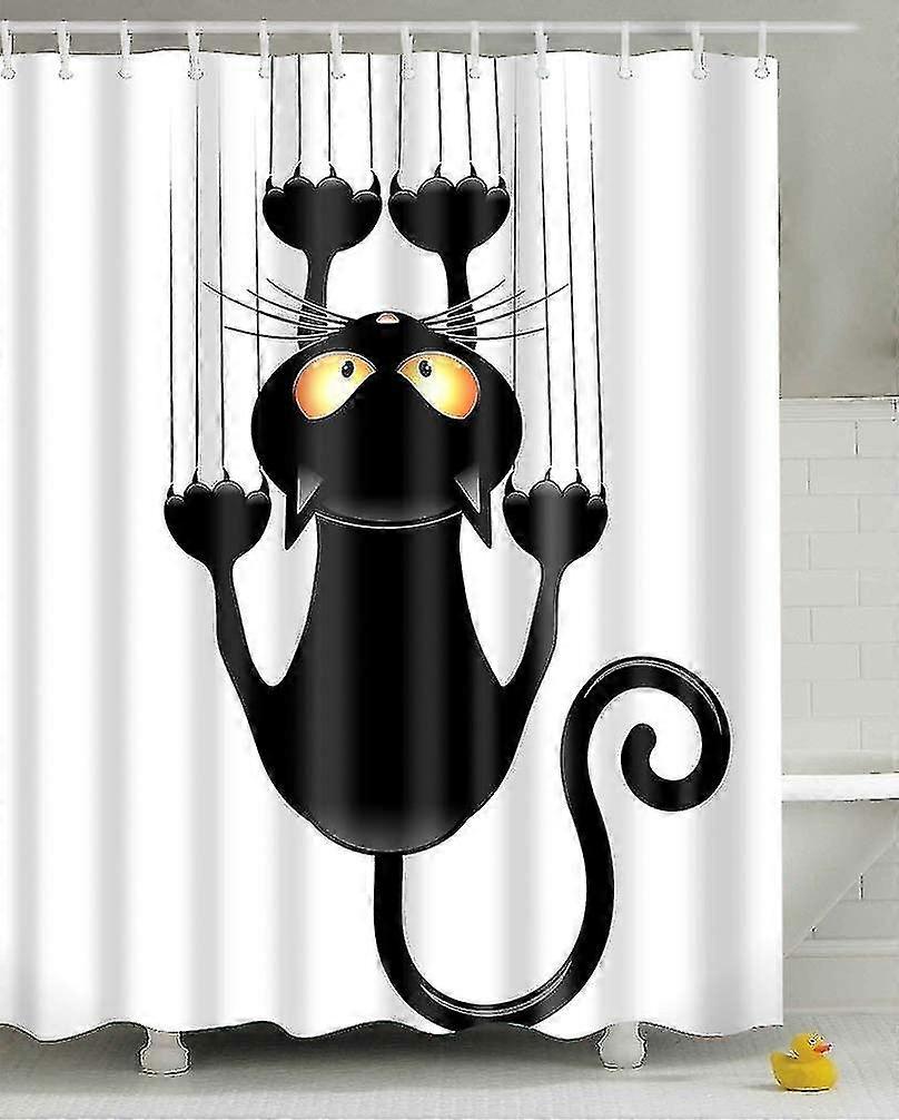 Shower Curtain Cat Print Waterproof Bathroom Drape With Hooks