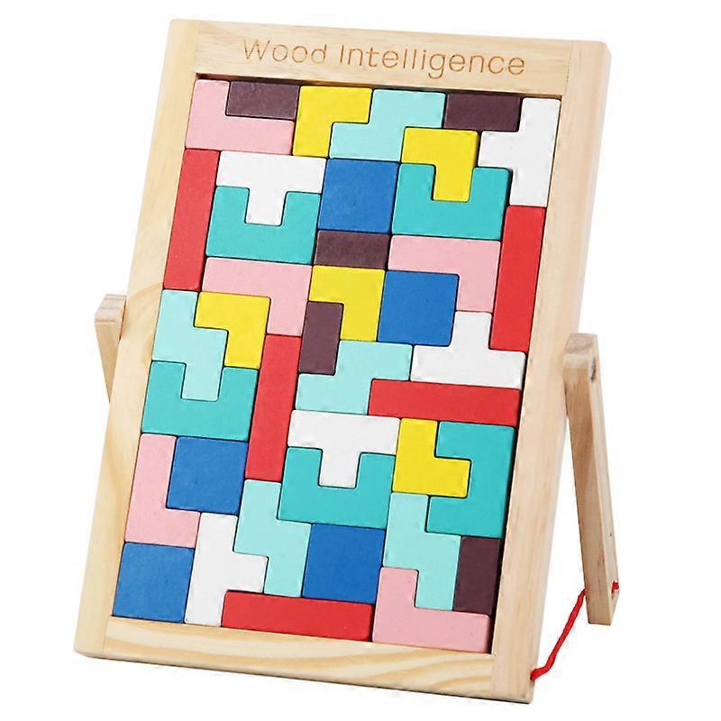 Wooden Cube Stacking Game With Multi-coloured Brick Brain Teaser Tetris Toys For Kids