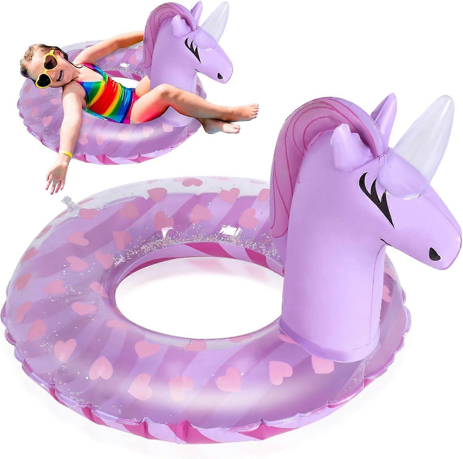 1 Unicorn Inflatable Pool Floats for Kids,  Pool Float Inflatable Pool Rings with Glitter Swimming Pool Float Toy Inflatable Swimming Ring for Summer 