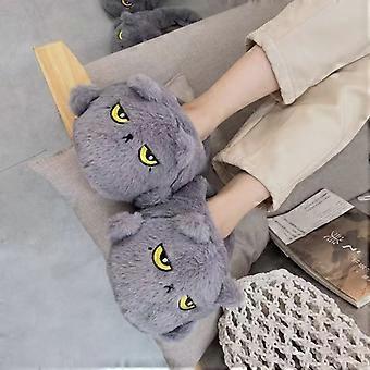 Cute gray cats work from home slippers for girls' animal confinement shoes fashionable home plush cat slippers