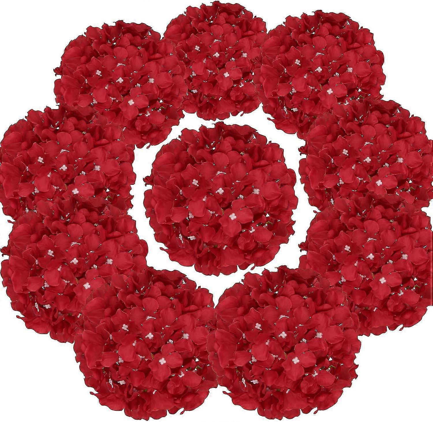 Christmas Hydrangea Artificial Flowers With Stems 10pcs (red)