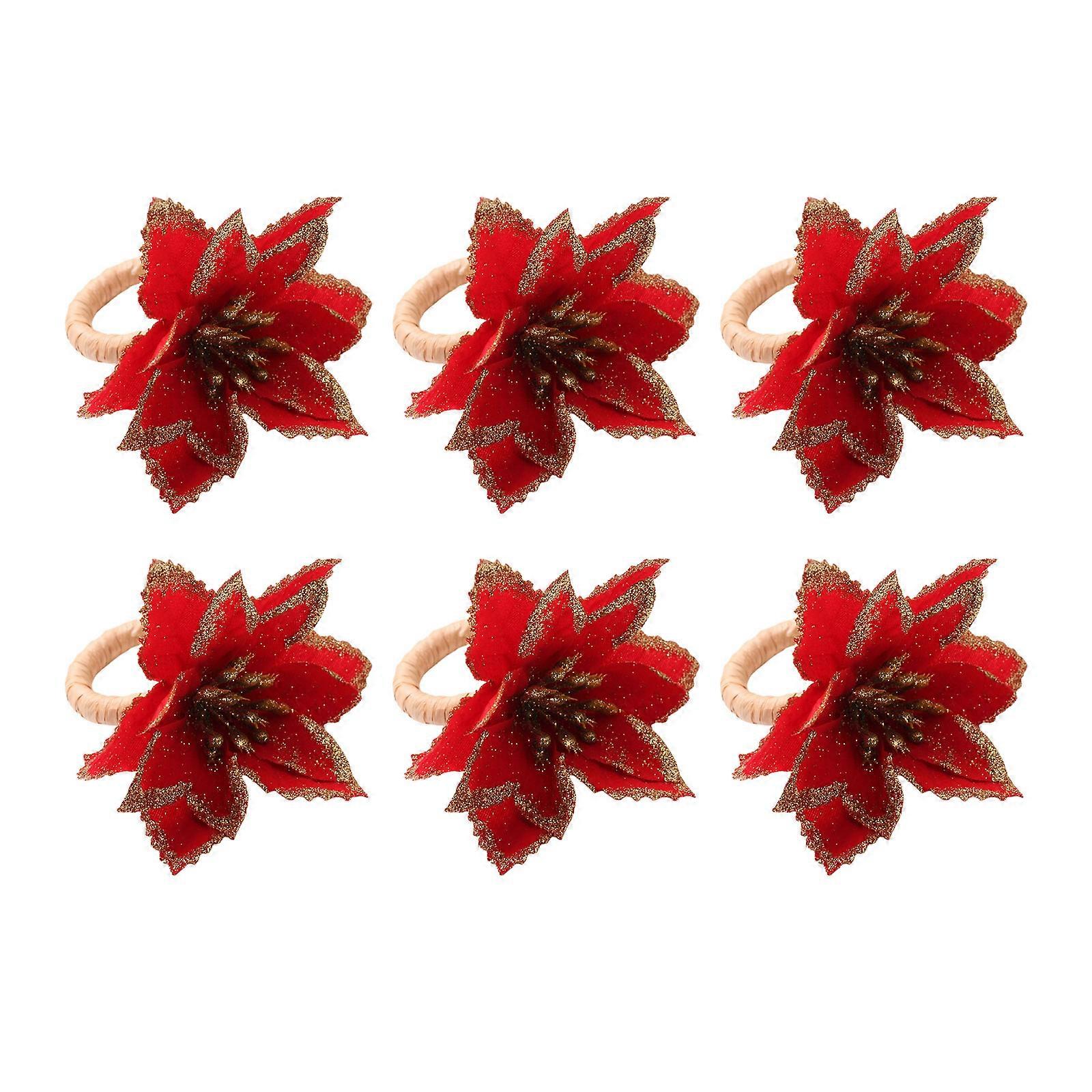 6PCS Serviette de table Set Rouge Élégant Fleur de Noël Serviette compatible Anniversaire Fête Mariage