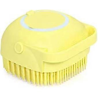 Katzenbürste, Hundebürste, Katzenbürste, 2-in-1 weiche Duschbürste, Duschgel mit Körperseifenspender, für langhaarige und kurzhaarige Katzen, gelb