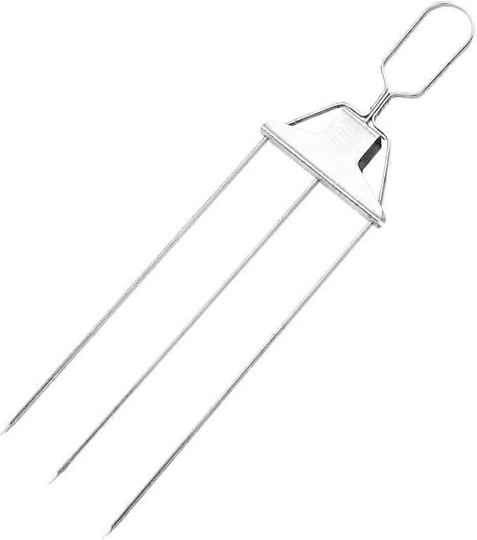 3 Way Grill Skewers, 3 Prong Stainless Steel Skewers For Grilling, Metal Grill Skewers Semi-automatic Grill Fork With Push Bar Slider
