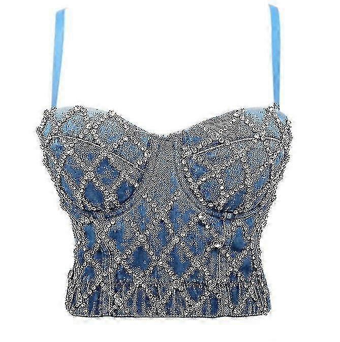 Women's Denim Rhinestone Corset Top