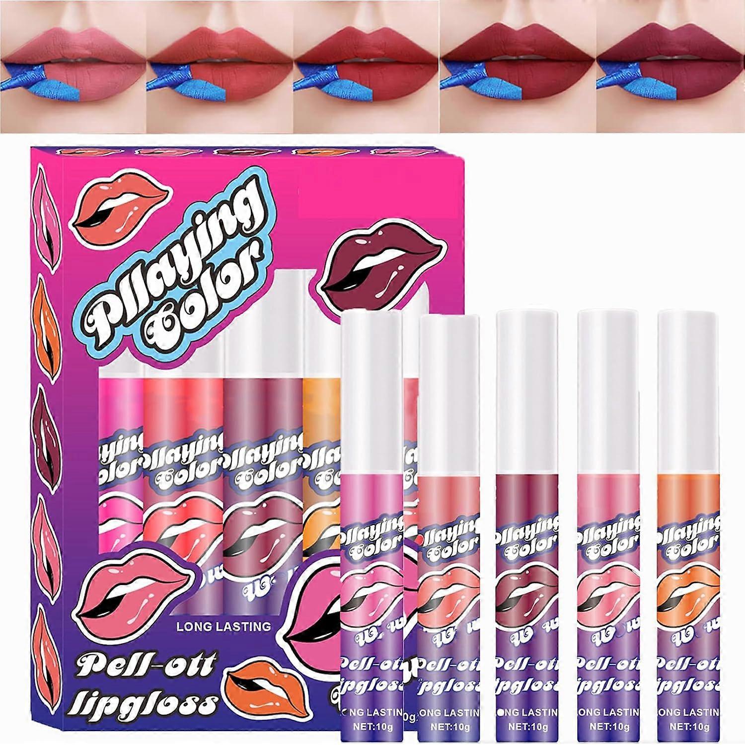 5pcs Lip Stain Peel Off Lip Gloss Set για τις γυναίκες, πολύχρωμο Lip Tint Extreme Amazing Make Up Lip Gloss Set, μακράς διαρκείας σετ κραγιόν