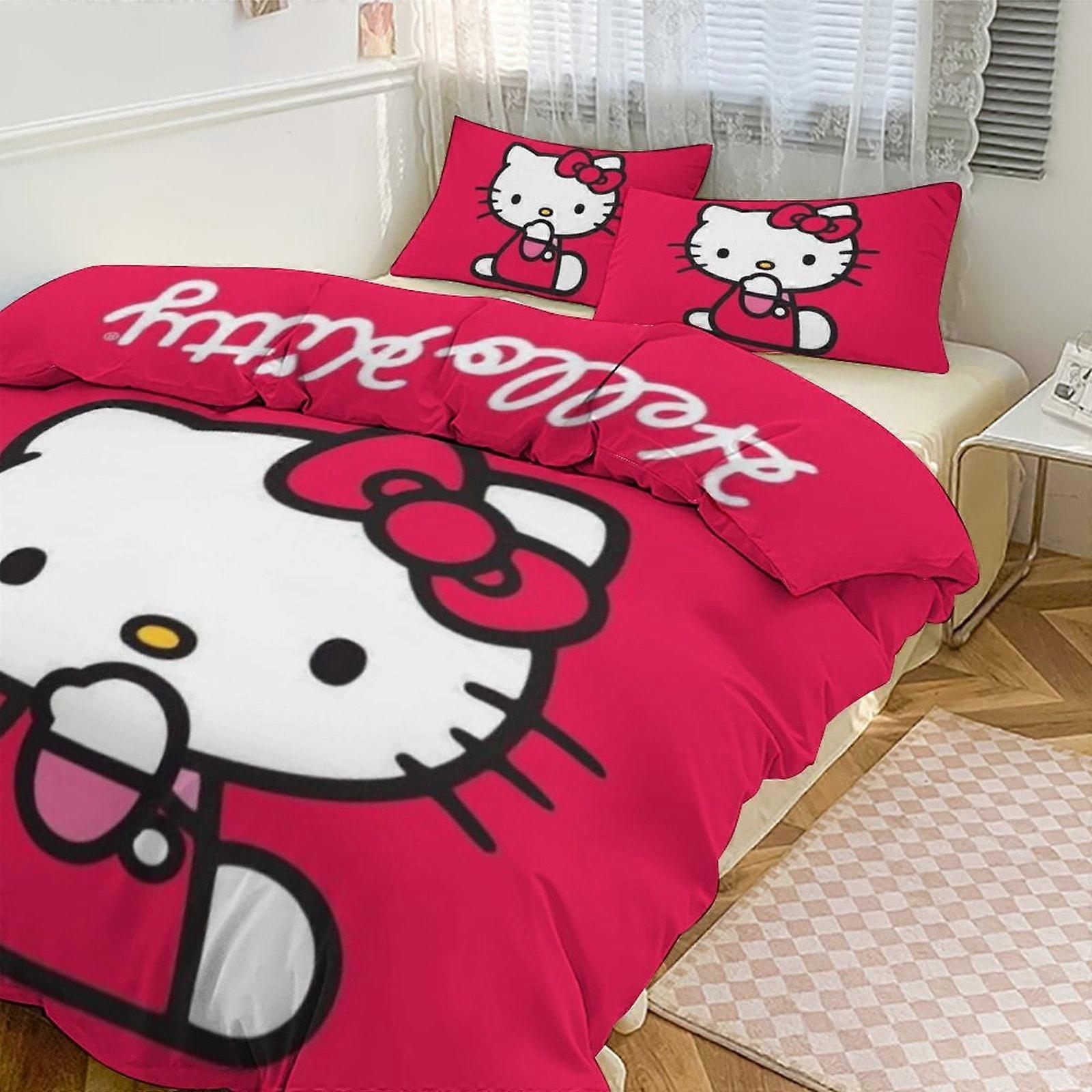 Bedding set JP292 Cartoon Hello Kitty Comforter Heart 3-Piece Bed Sheets Warm Kawaii Bedding Set Cute Soft Bedclothes TH292