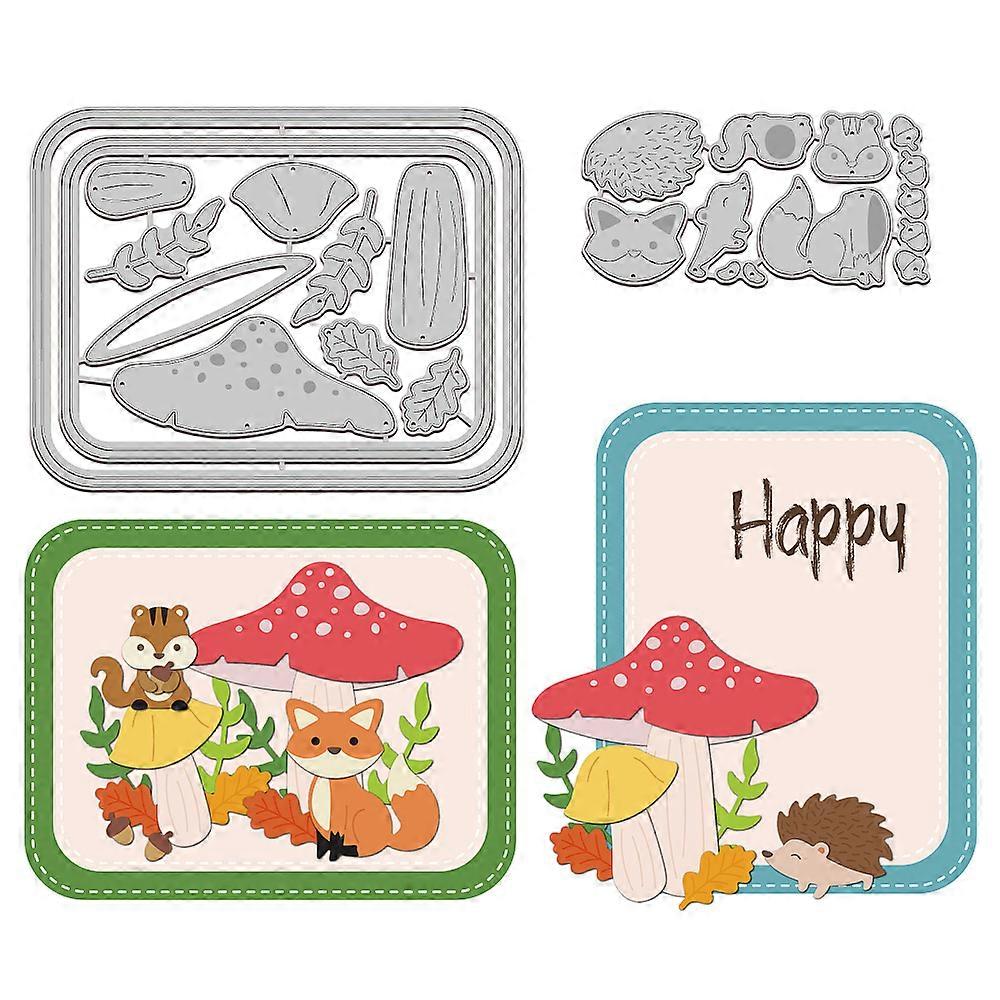 1Set 2Pcs Mushroom and Animals Cutting Dies Metal Fox Squirrel Hedgehog Die Cuts Embossing Stencils Template for Paper Card Making Decoration DIY Scra