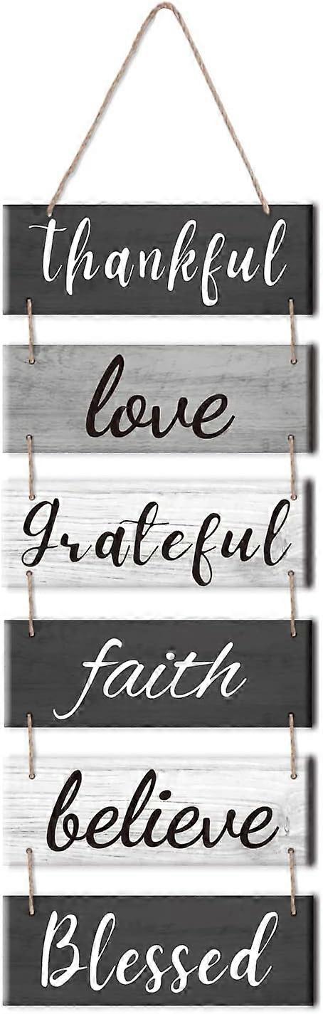 Solid Wood Hanging Wall Decorations with Jute Twine Rectangle Gray 90x30cm