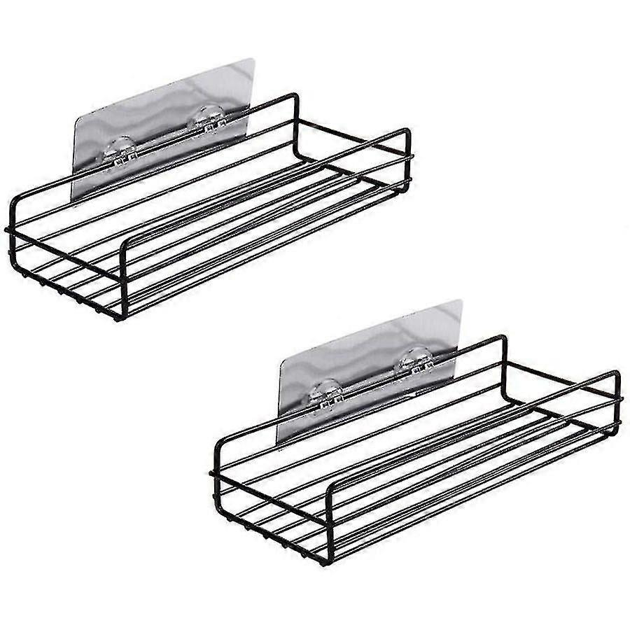 Bathroom Mounted No Drilling Shower Kitchen Storage Organizer (2 Pack, Black)