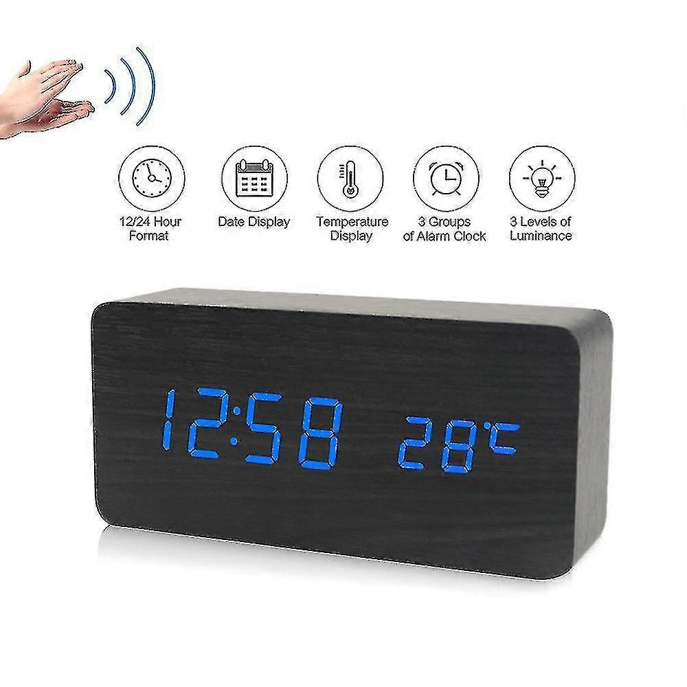 Electronic Led Digital Alarm Clock Time/ Temperature/ Display Desktop Clock 3 Levels Brightness--black