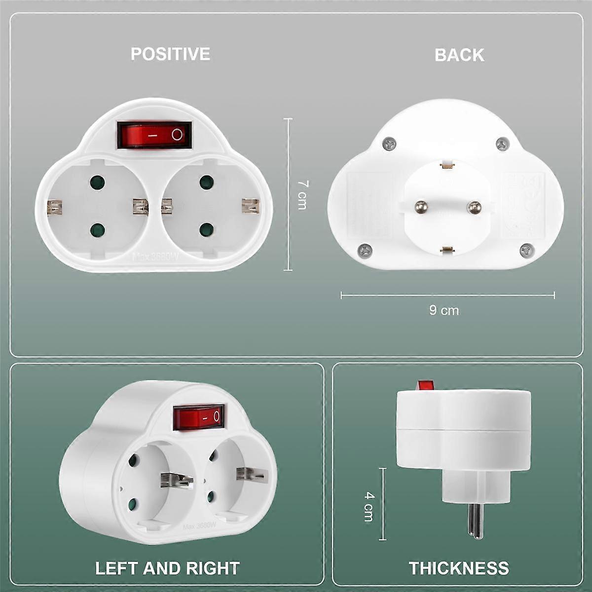2Pcs Socket Adapter with Switch, 250V/16A 3680W Portable Sockets Wall Plate Socket for Office, Home